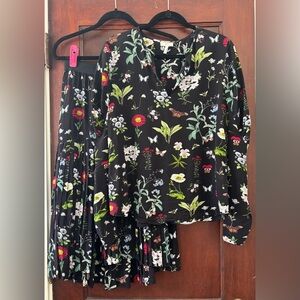 Joie Silk Floral Black Blouse and Skirt Set